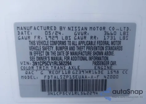 2024 Nissan Kicks Sv Xtronic Cvt from USA, damaged, VIN 3N1CP5CV1RL562294